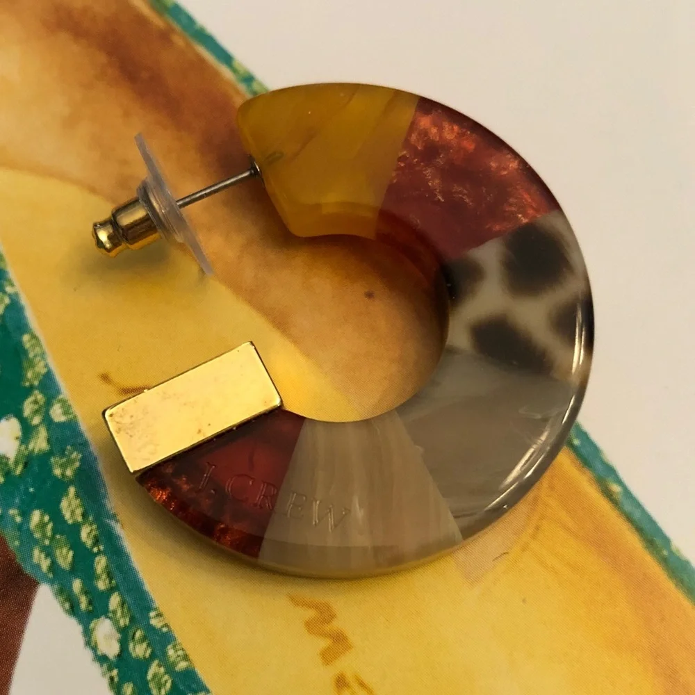 J. Crew Multicolor Resin Hoop Earrings with Gold Studs - Picture 5 of 6